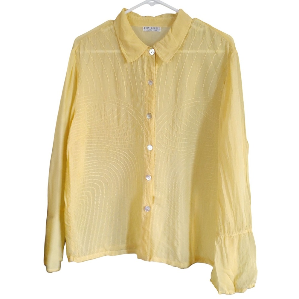 Russ Berens Long Sleeve Shirt Shear Yellow Top Stitching Malibu USA Womens Large - Picture 3 of 9